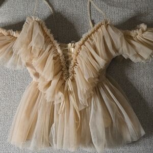 Chic Ruffled Tan Women's Tank Top